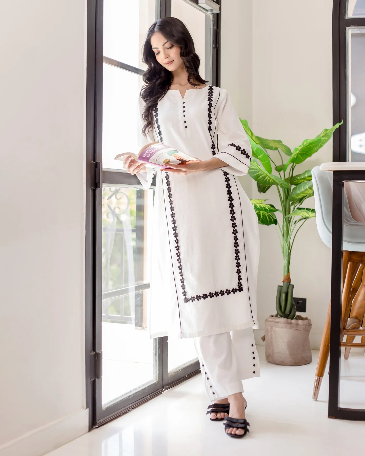 Calla White Solid Cotton Dobby Coord Set