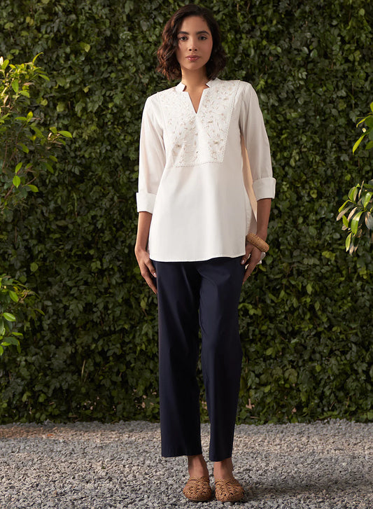 Samayra Pearl Ivory Sorbet Embroidered Rayon Top for Women