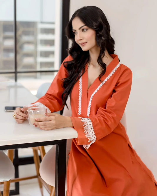 Rufous Orange Solid Cotton Coord Set