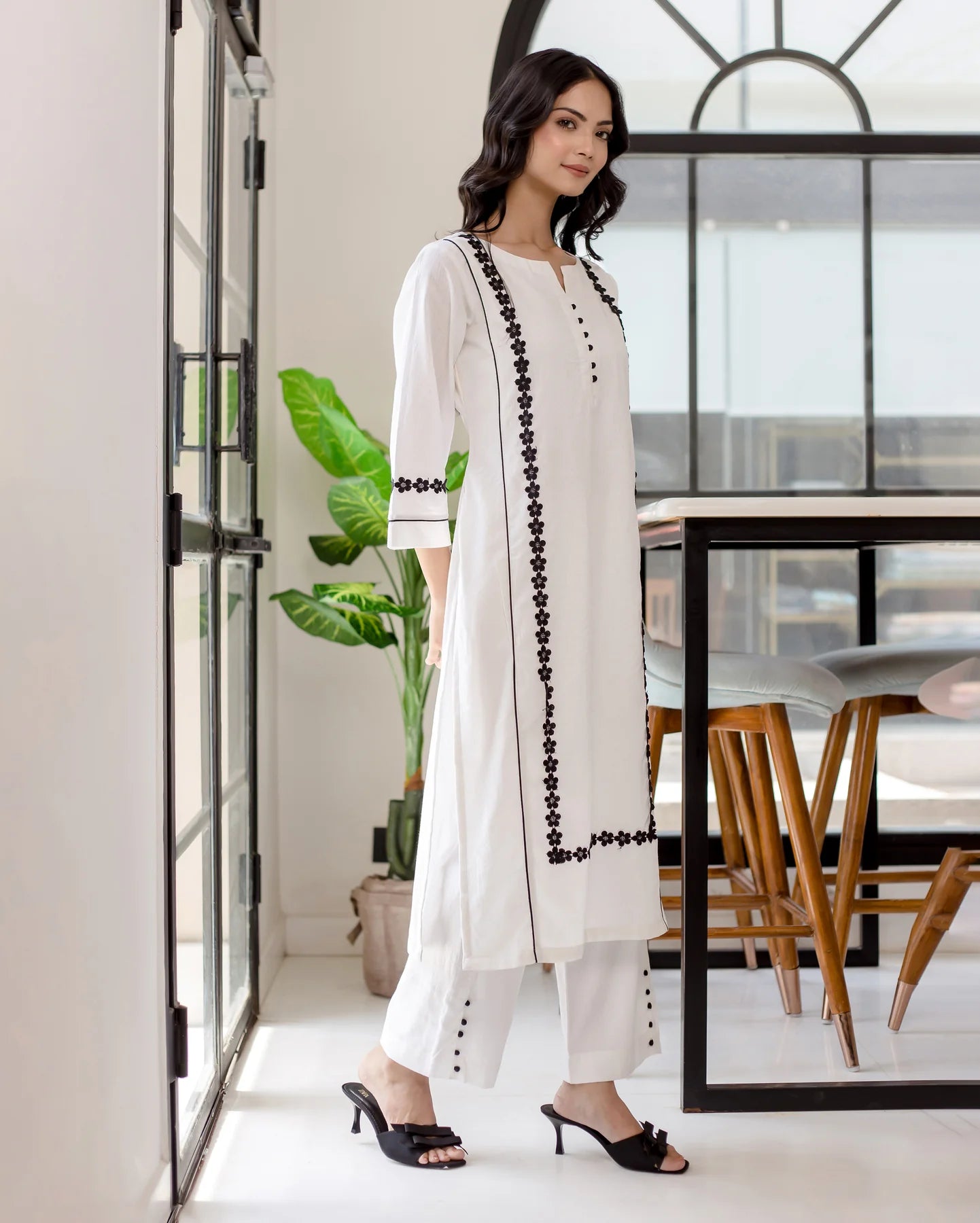 Calla White Solid Cotton Dobby Coord Set