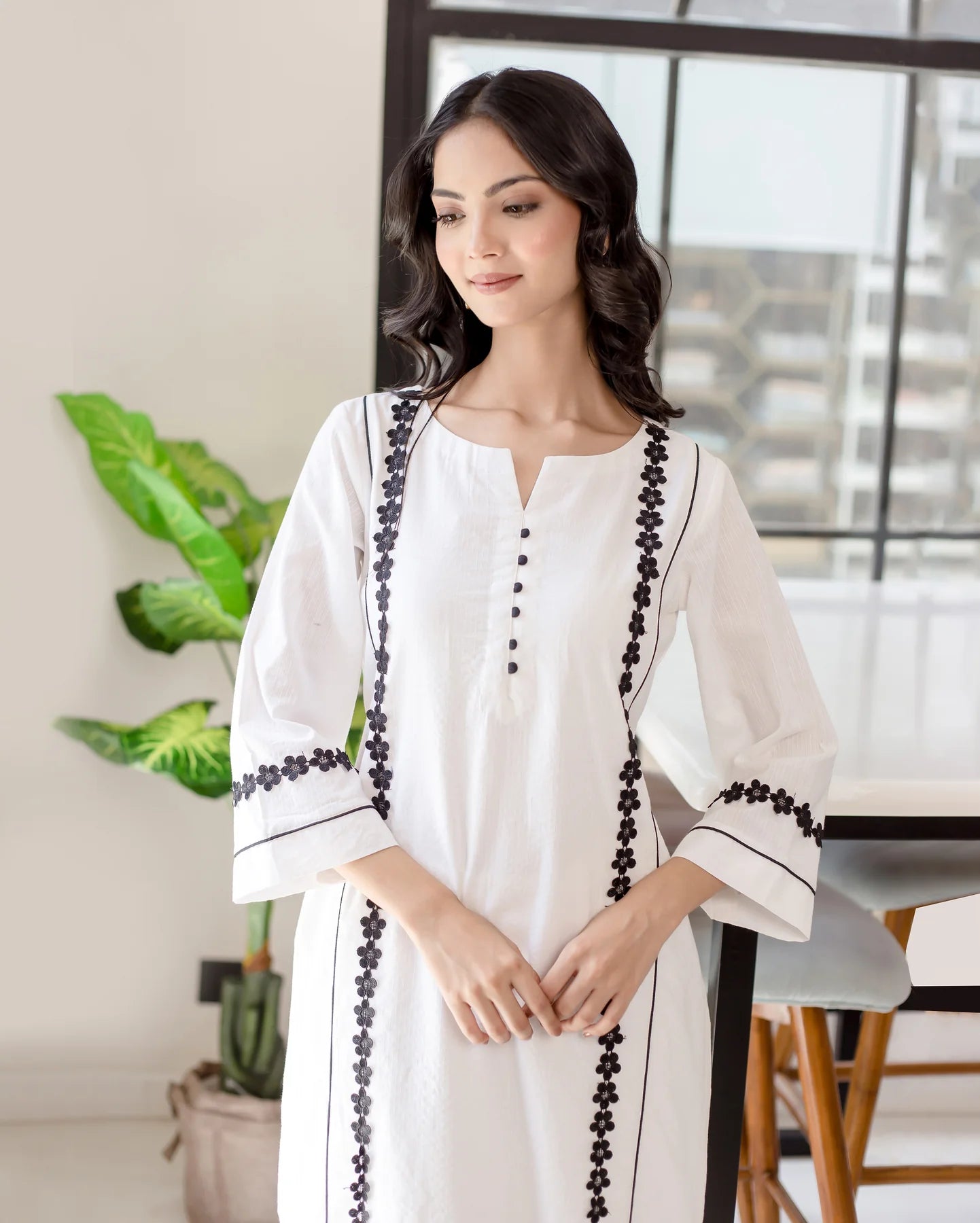 Calla White Solid Cotton Dobby Coord Set