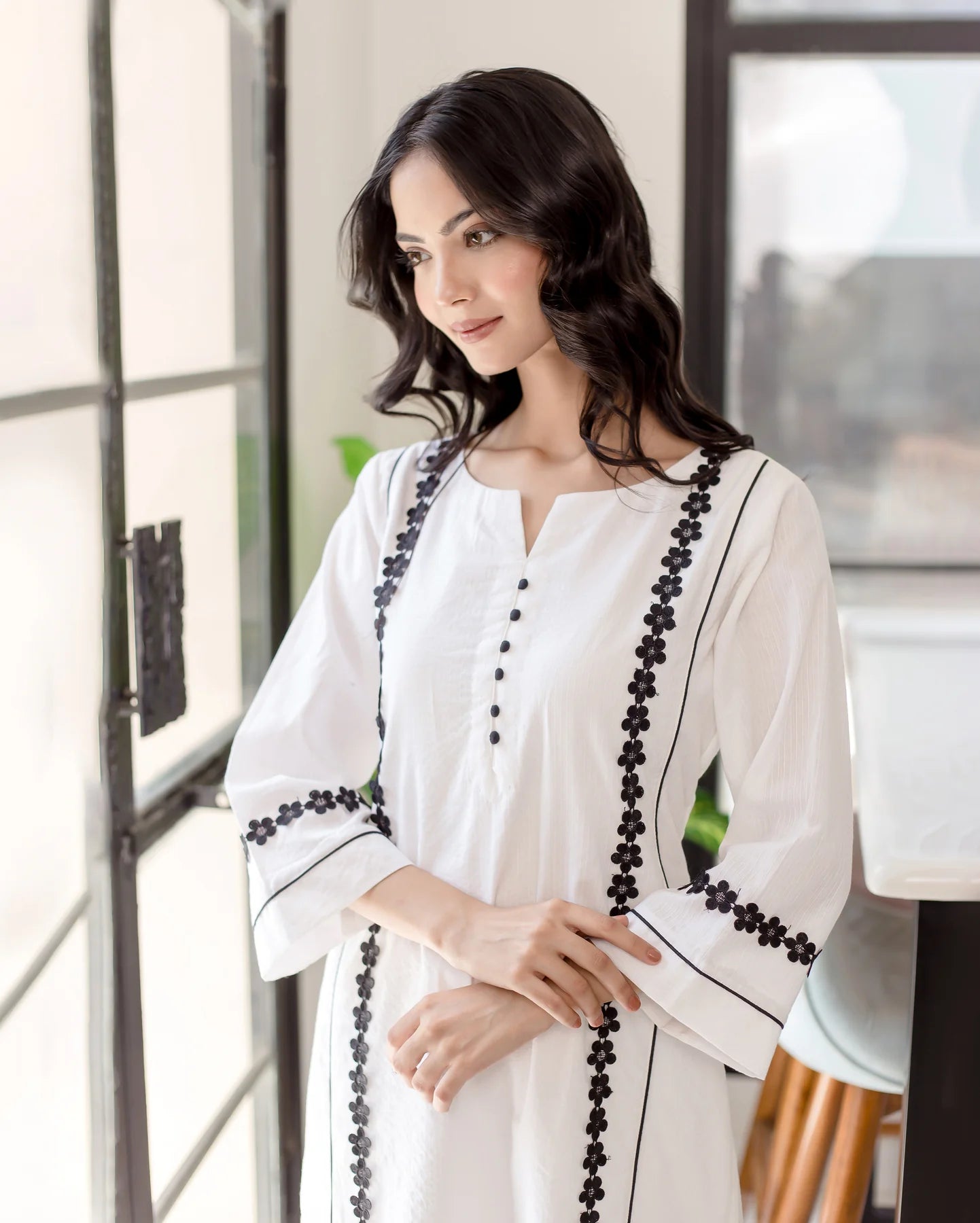 Calla White Solid Cotton Dobby Coord Set