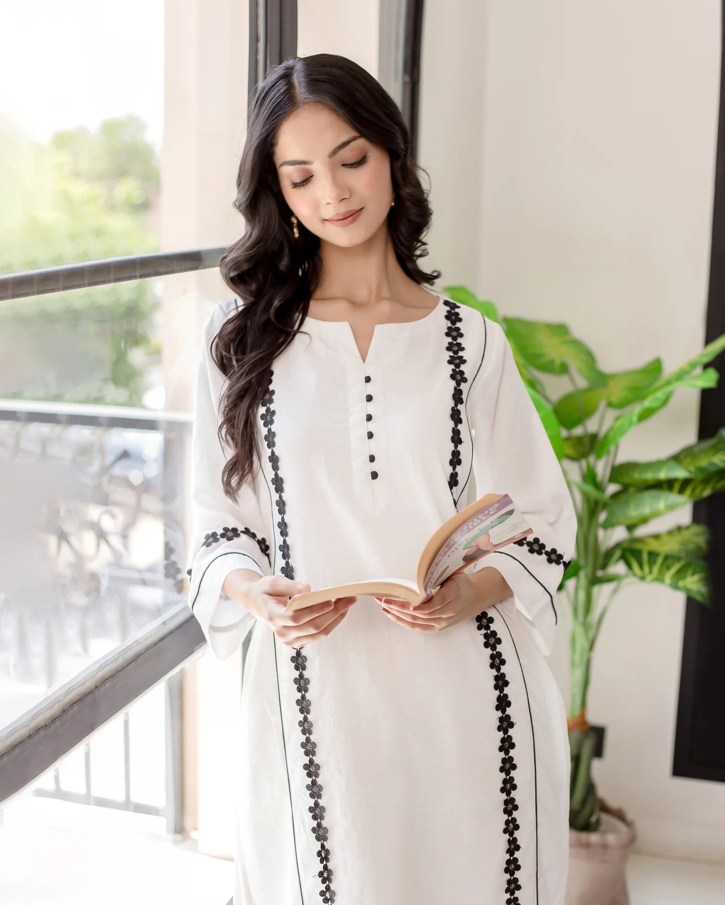 Calla White Solid Cotton Dobby Coord Set