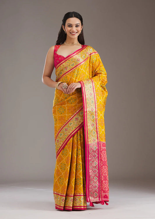 Mustard Threadwork Art Silk Saree